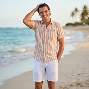Chubbies Men's S The Ice Cream Social Resort Weave Friday S/S Shirt Orange/Tan
